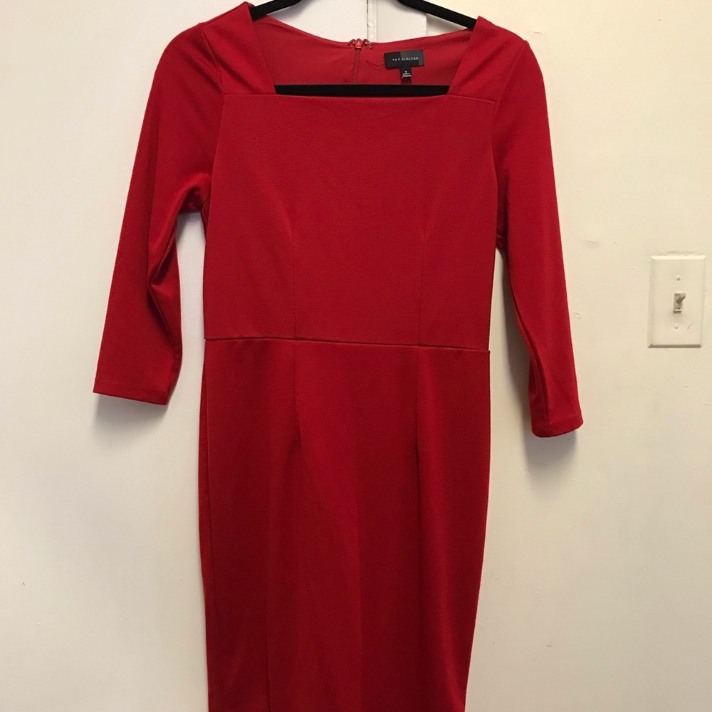 Red square neck dress